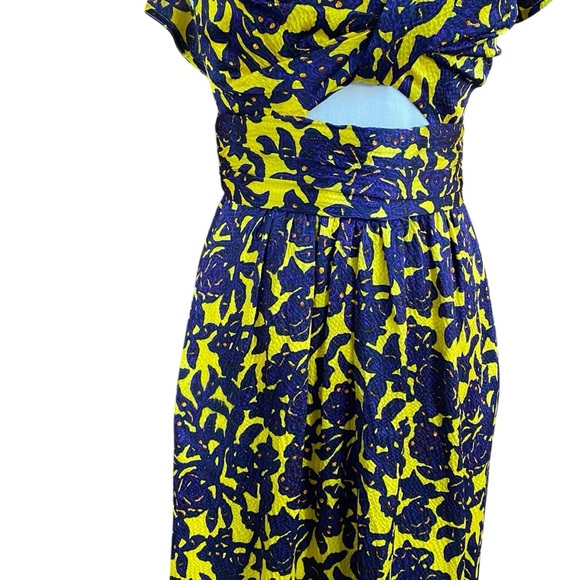 A.L.C. Valencia Silk Floral Midi Dress Yellow Purple Cut-Out Ruffle Hem Sz 2 - Picture 6 of 16